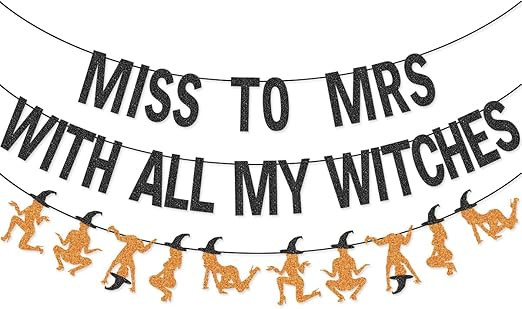Miss to Mrs with All My Witches Banner Garland for Halloween Bachelorette Party Decorations | Amazon (US)