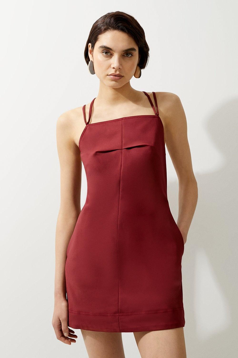 Cotton Sateen Utility Woven Pinafore Mini Dress | Karen Millen US