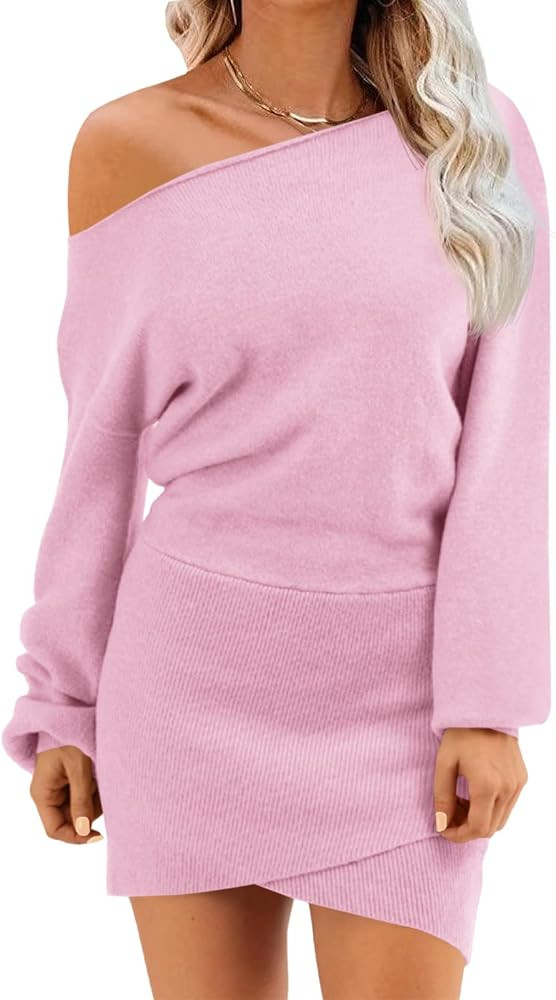 Wenrine Women's Off The Shoulder Sweater Dress 2025 Fall Winter Casual Long Sleeve Knit Slim Fit ... | Amazon (US)