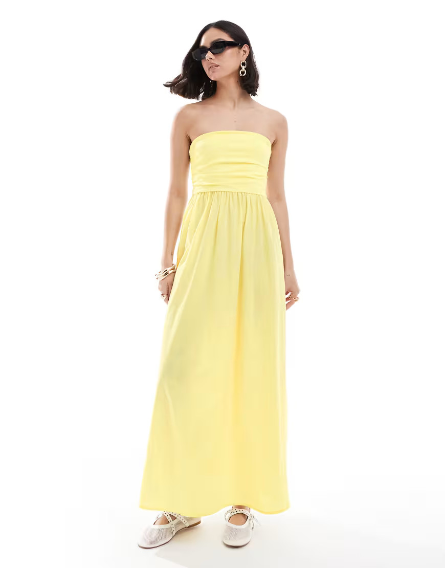 ASOS DESIGN poplin jersey maxi dress in buttermilk-Yellow | ASOS (Global)