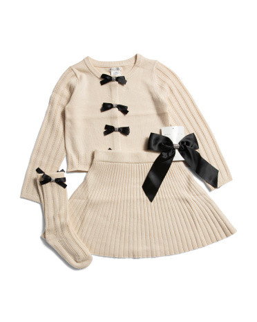 Girls Long Sleeve Sweater With Bows Skirt Hair Clip And Socks | TJ Maxx