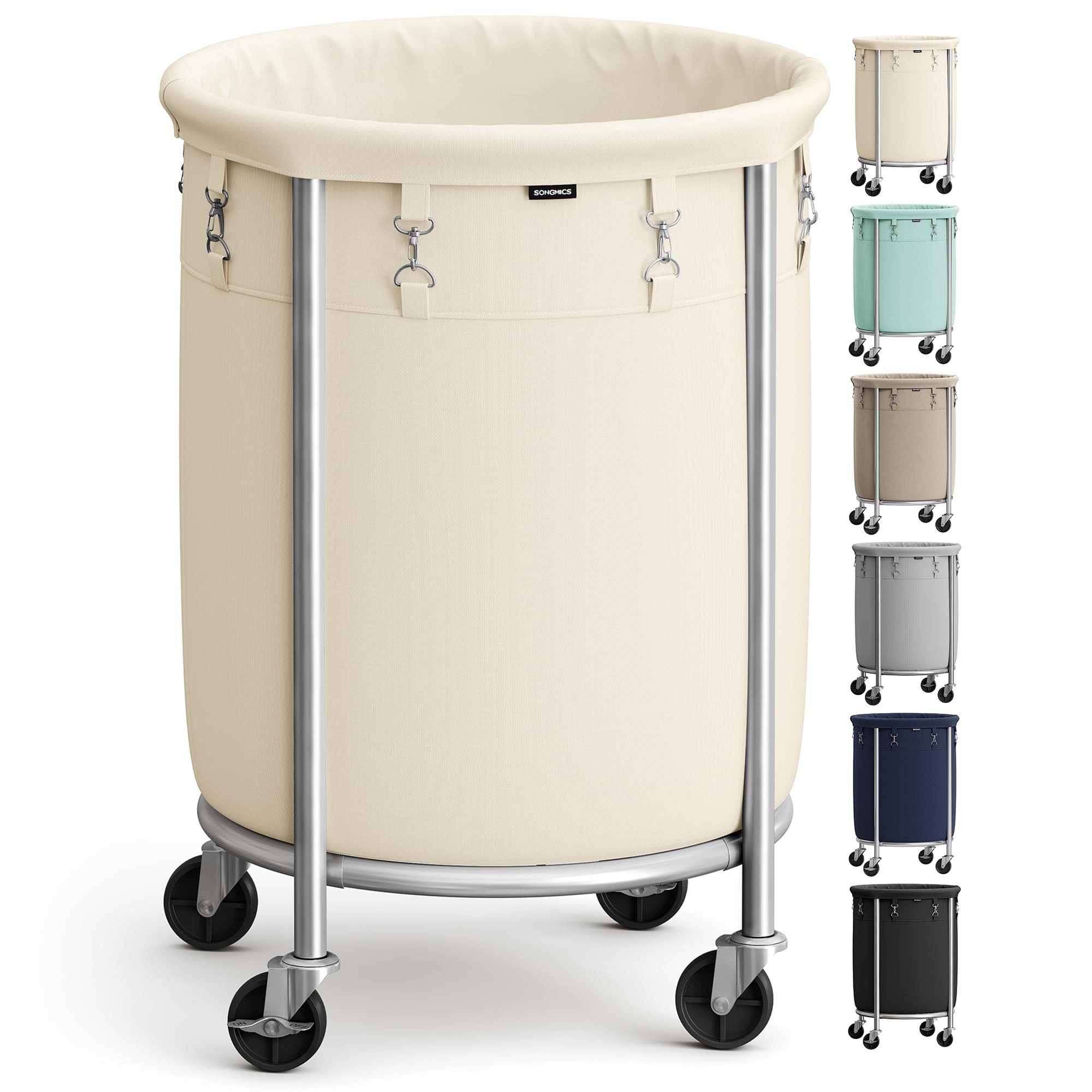 SONGMICS 29-Gallon (110 L) Laundry Basket with Wheels, Rolling Round Heavy-Duty Laundry Hamper Ca... | Amazon (US)
