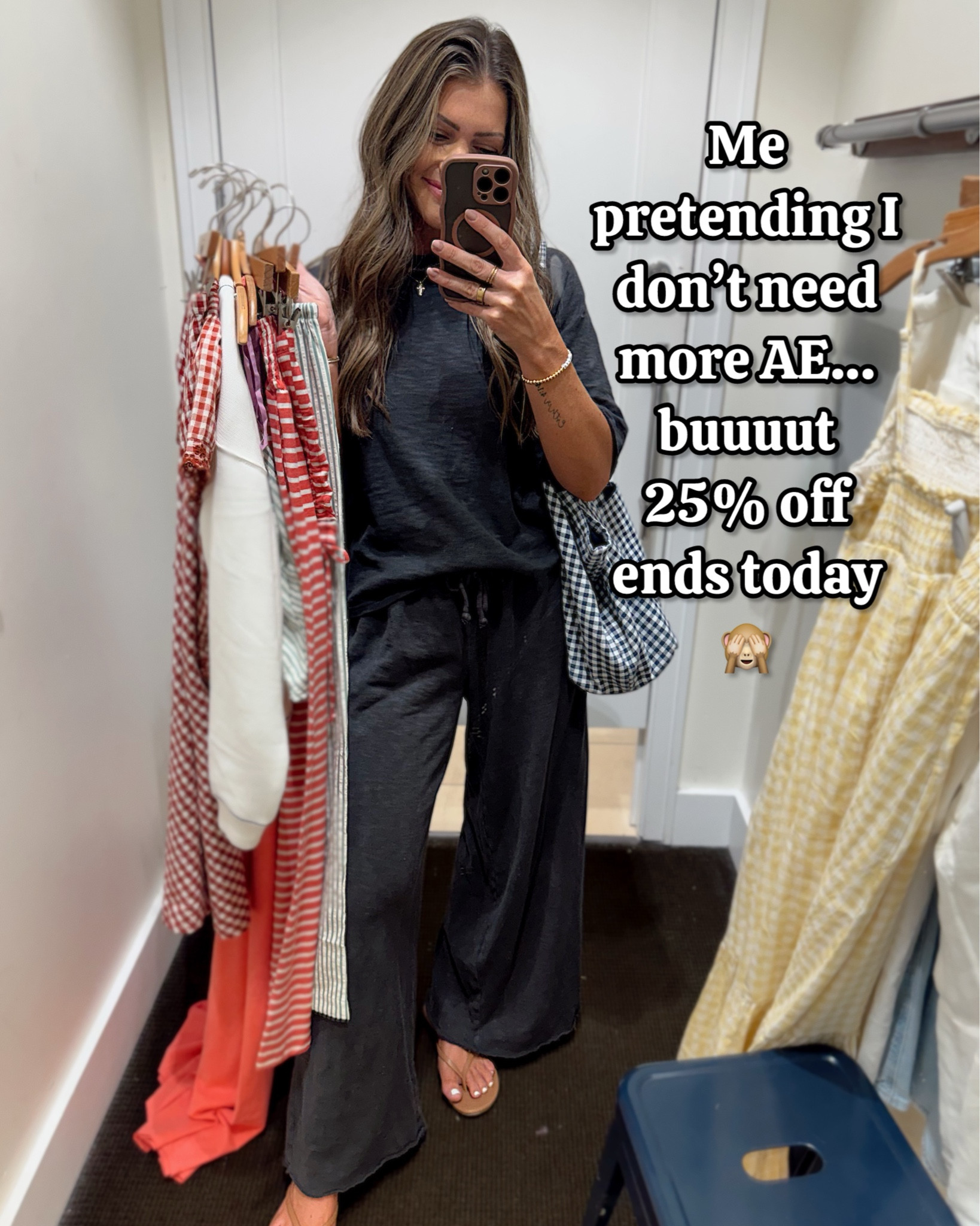 Code lizAE25 at checkout for 25% off your online order ends TONIGHT! My code is stackable 🎉 and some of these items are 50% off already today! 👏🏻 I’m wearing a 00/24 in the jeans.. I always go down to a 25 in AE jeans from my usual 2/26 since they run big.. but these run very big. The 24/00 was the perfect fit! Every other item is XS. 

Neutral outfit
Spring break
Coverup
Swim suit
Spring outfits
Easter dress 
Easter weekend
Date night
Date day 
Florida style 
Vacation outfit
Matching set
Festival outfit 
Gingham 
Texas 
Brunch 
Swimsuit coverup
Travel outfit
Jumpsuit
Mom outfit 
Work from home style outfits 
What to wear
Sale alert 
American Eagle 
Light wash jeans
Mid rise 
Outfit ideas 