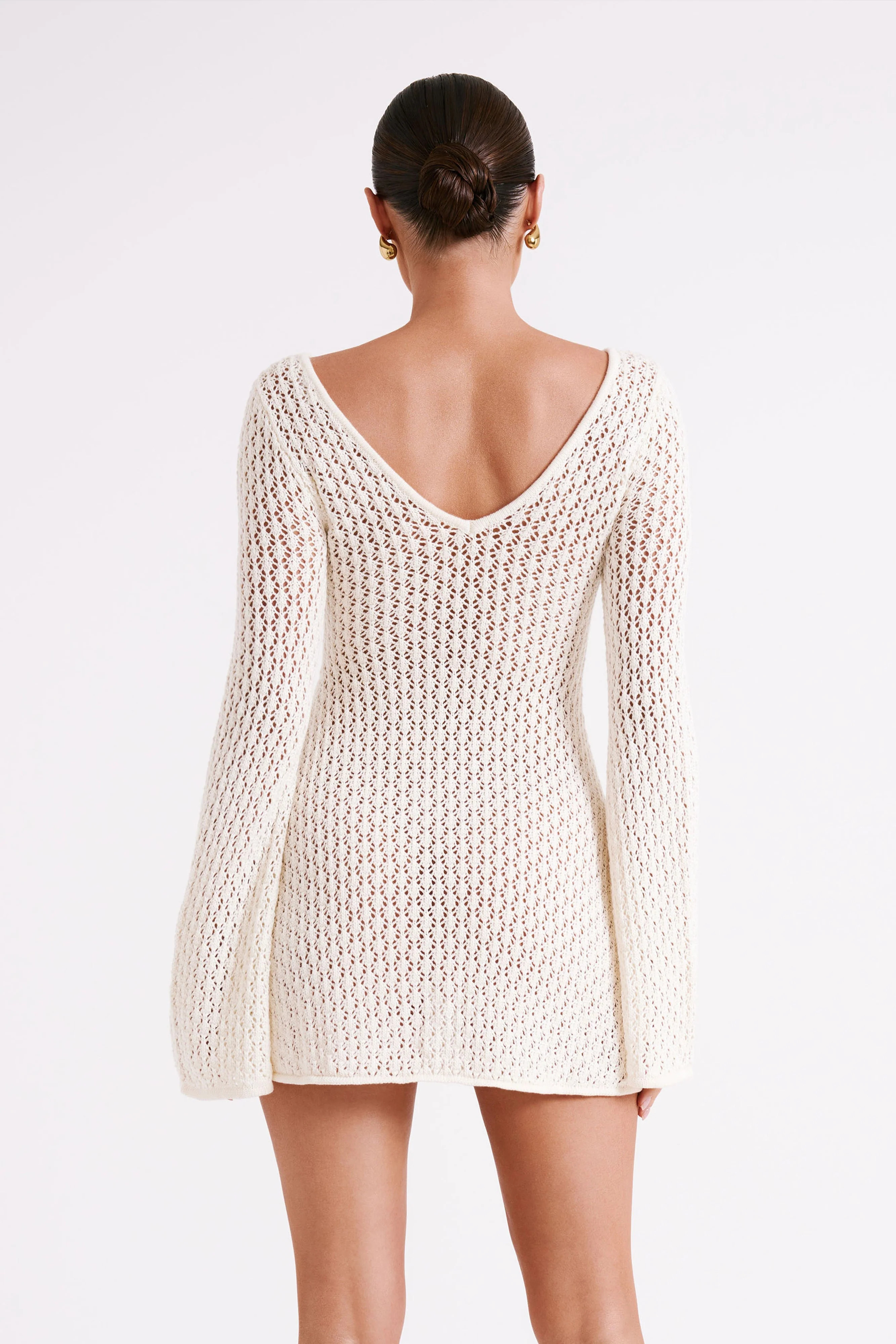 Kayleigh Crochet Knit Mini Dress - White | MESHKI US