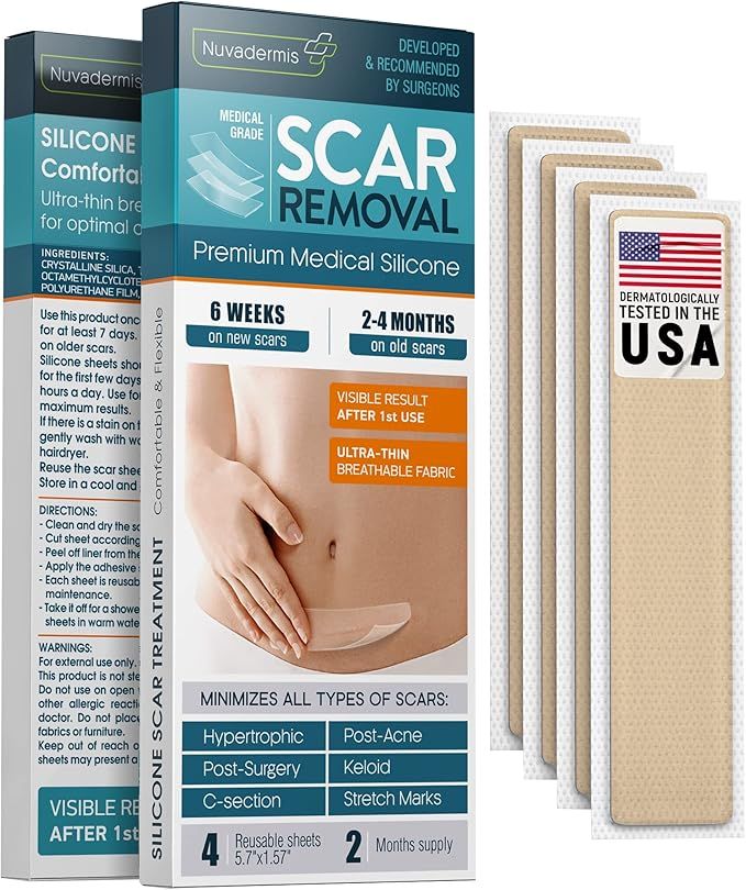 NUVADERMIS Silicone Scar Sheets, Tape, Strips - USA Tested - Healing Keloid, C-Section, Tummy Tuc... | Amazon (US)