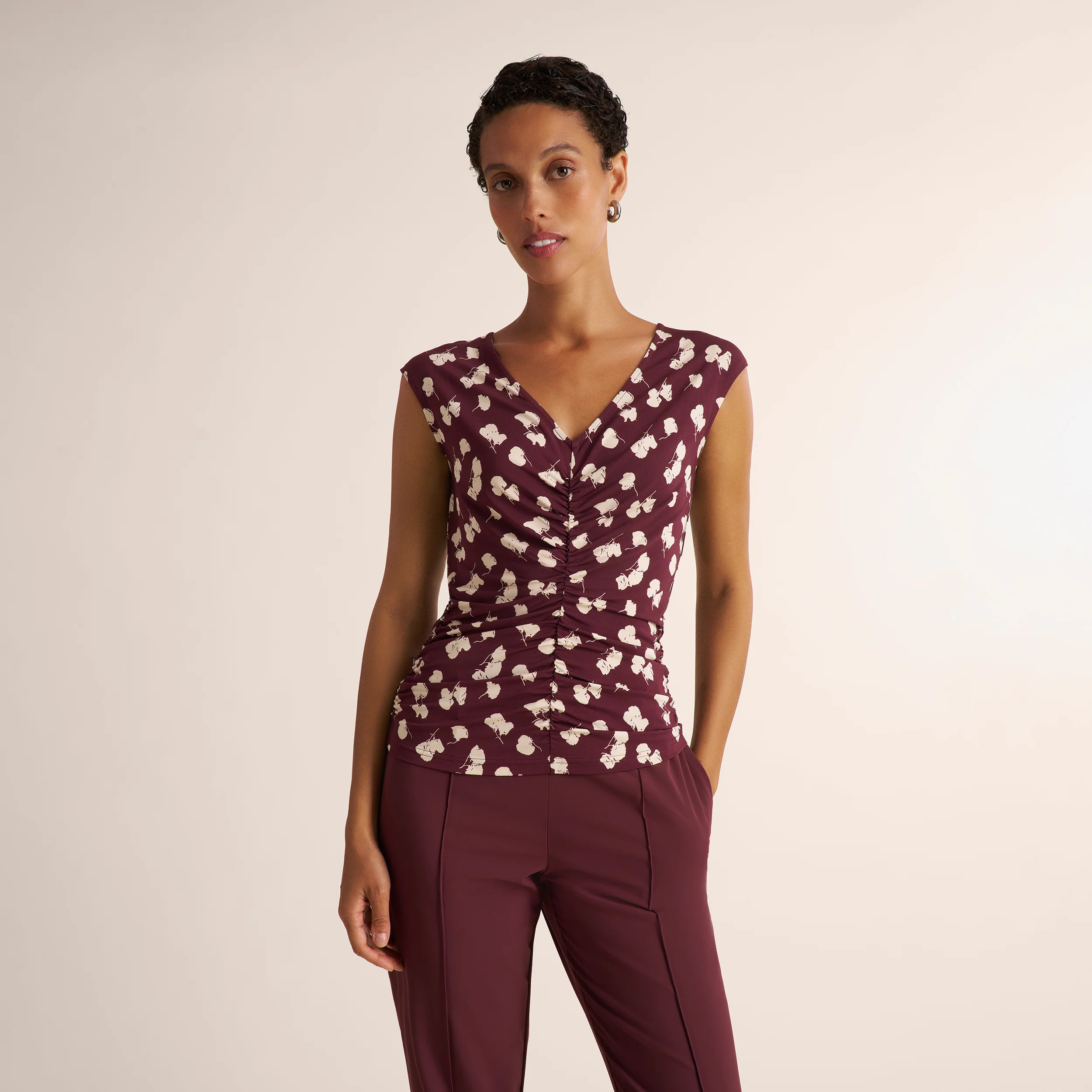 Franka Ruched Top - Light Printed Jersey :: Petal Print | MM LaFleur