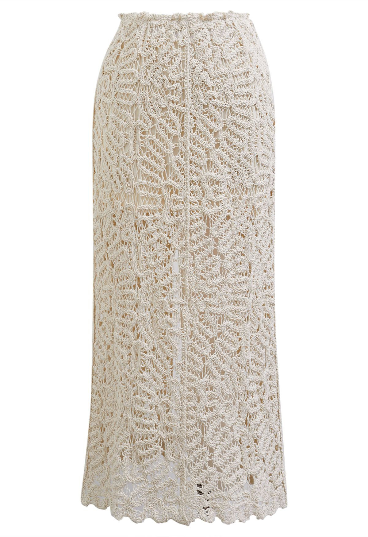 Winding Lace Crochet Back Slit Pencil Skirt | Chicwish