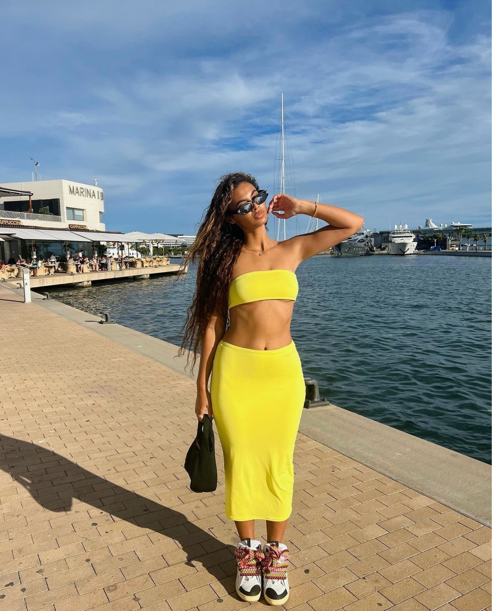 Meshki, Lanvin, Asos, transitional outfit, transitional style, summer outfit, summer fashion, holiday outfit, bandeau top, midi dress, yellow co-ord, Lanvin trainers, holiday outfits, outfit ideas

#LTKeurope #LTKstyletip #LTKSeasonal