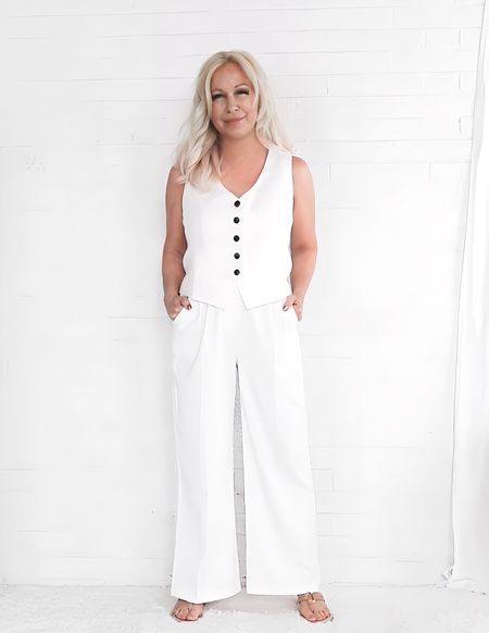 Vests / Waistcoats are trending this summer…I like pairing the vest with wide leg trousers in the same color for a monochromatic look. A good outfit for dinner or drinks!

#LTKstyletip #LTKover40 #LTKSeasonal