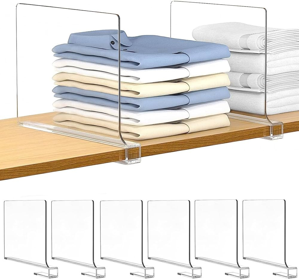 Aolloa 6 PCS Shelf Dividers for Closet Organization Acrylic Clear Closet Shelf Divider for Wooden... | Amazon (US)