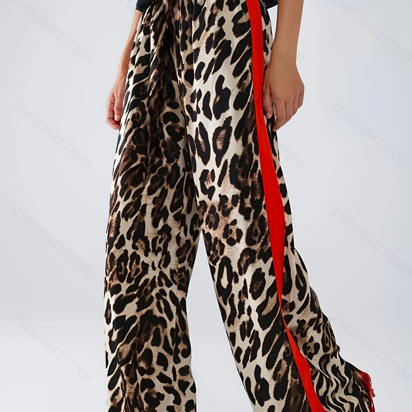TEMU Women's Leopard Print Wide Leg Pants, 100% Polyester Waistband, No Pockets, Woven Trousers, Ladies Pants | Temu Affiliate Program