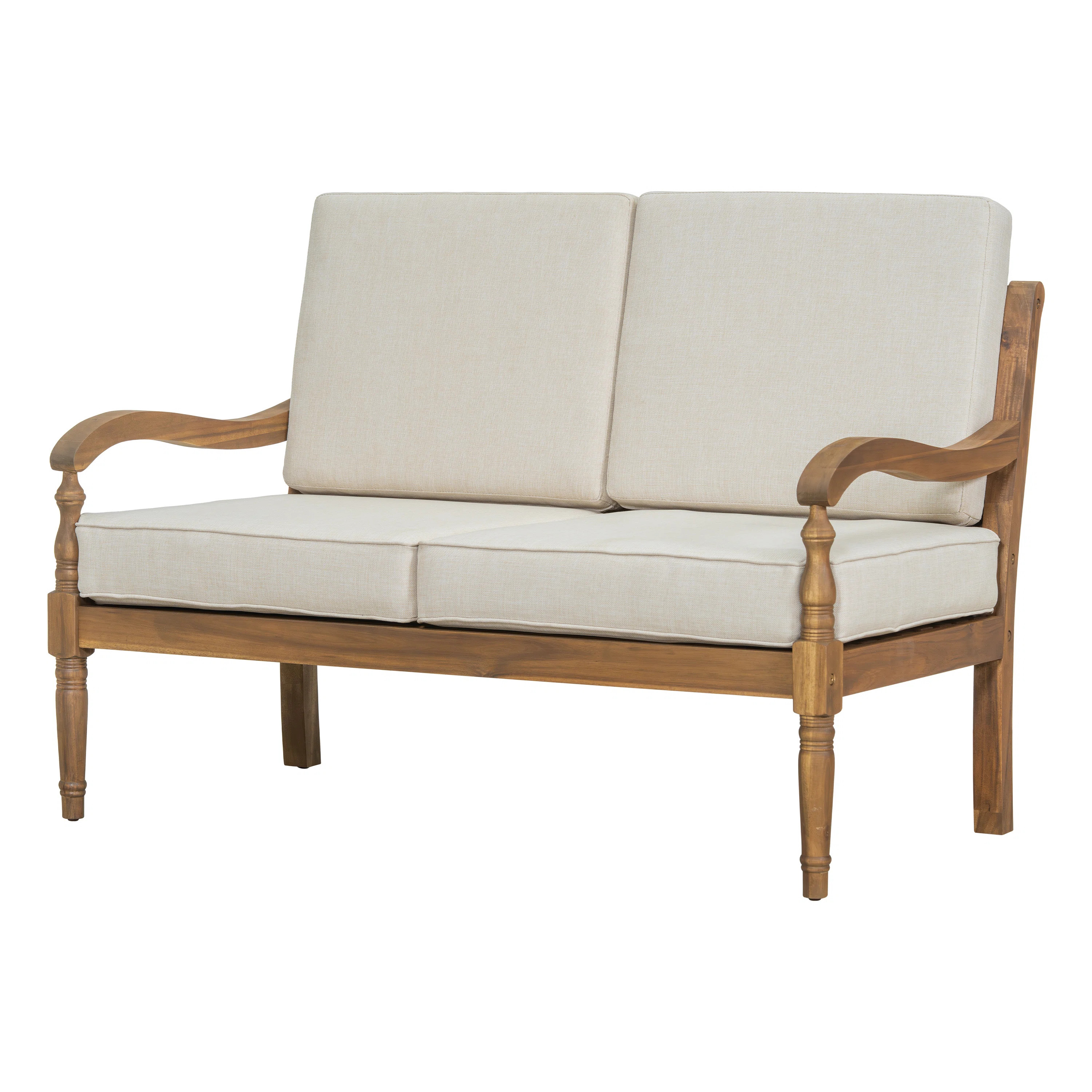 Axton Patio Acacia Wood Loveseat With Removable Cushions | Wayfair North America