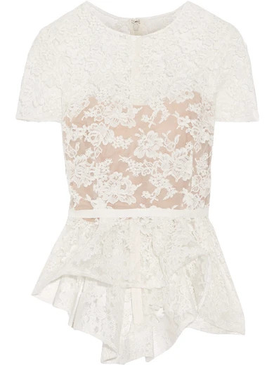 Reem Acra - Cotton-blend Corded Lace Peplum Top - Ivory | NET-A-PORTER (US)