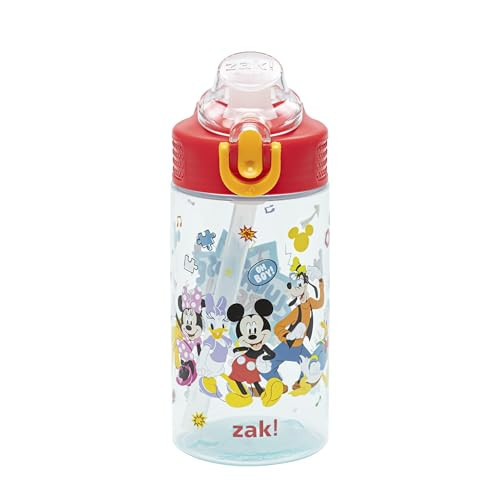 Zak Designs Disney Mickey Mouse Sage Kids Water Bottle For School or Travel, 16oz Durable Plastic Water Bottle With Straw, Handle, and Leak-Proof, Pop-Up Spout Cover (Clubhouse Crew) | Amazon (US)