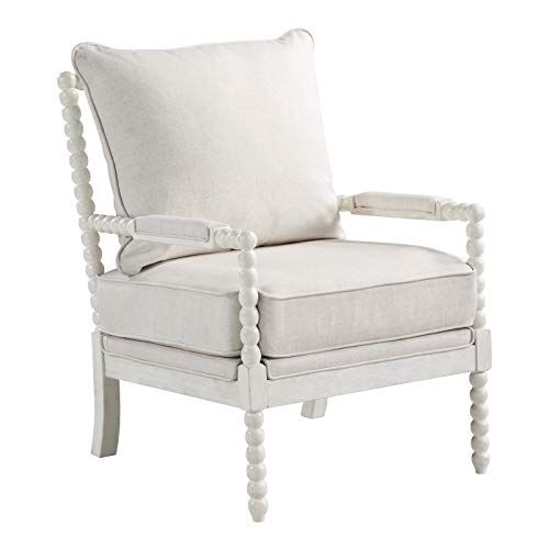 OSP Home Furnishings Kaylee Spindle Accent Chair, White Frame with Linen Fabric | Amazon (US)
