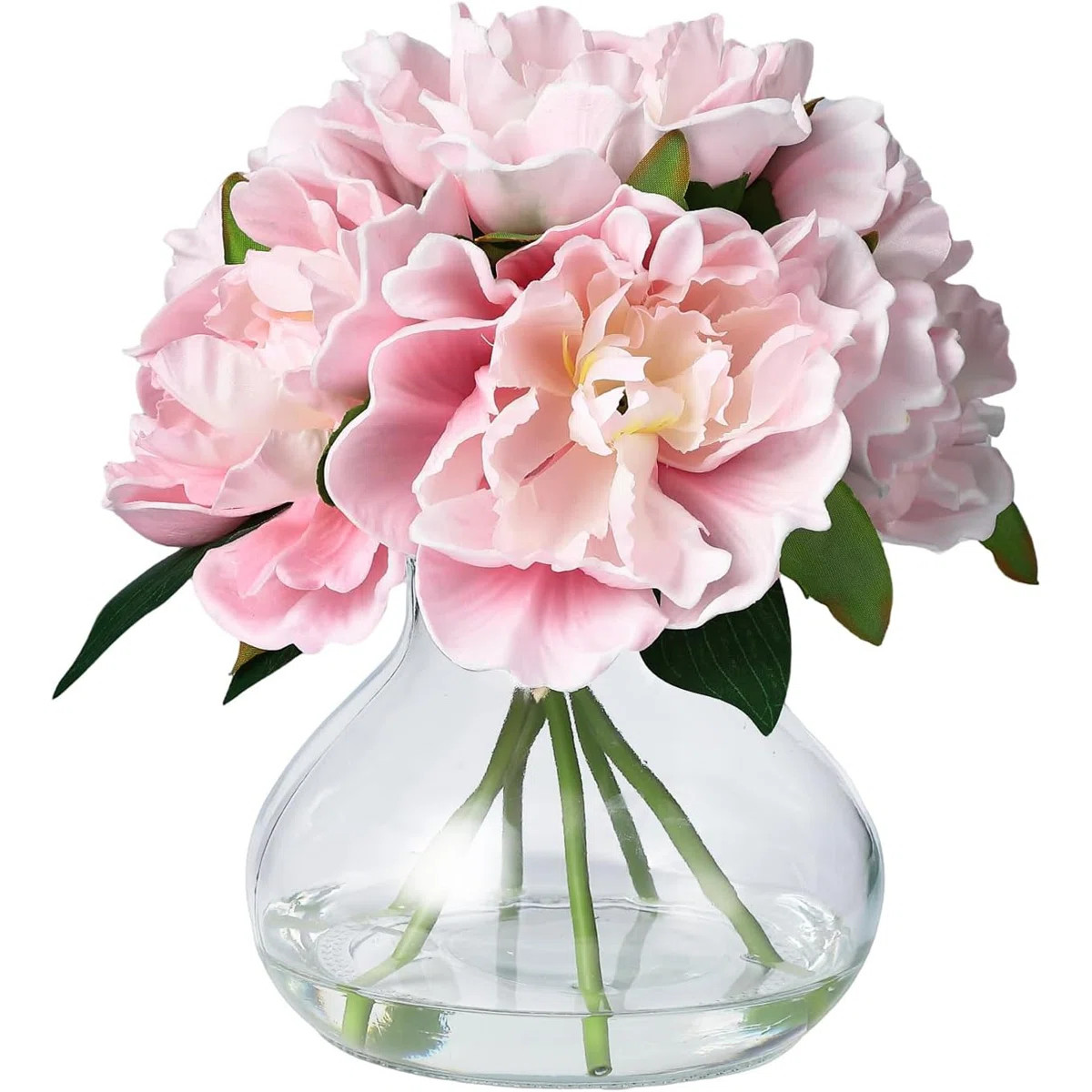 Real Touch Silk Peony Artificial Flowers, Pink Peonies in Glass Vase with Faux Water, Large Flowe... | Wayfair North America