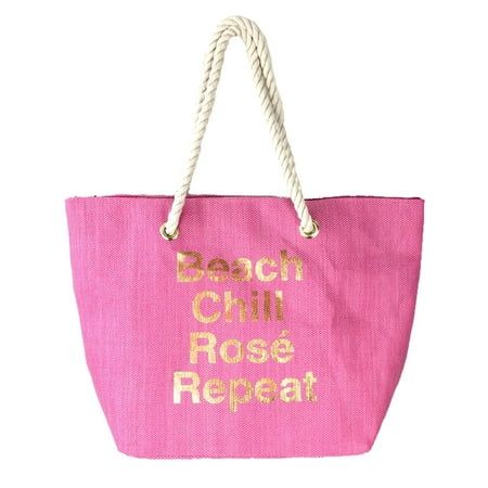 Beach Chill RosÃ© Repeat Beach Bag Packable Large Tote, Pink | Walmart (US)