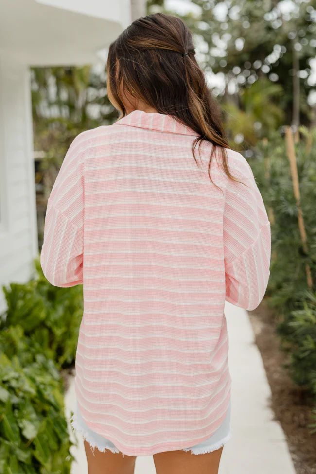 Bayside Breeze Pink Striped Button Front Shirt | Pink Lily