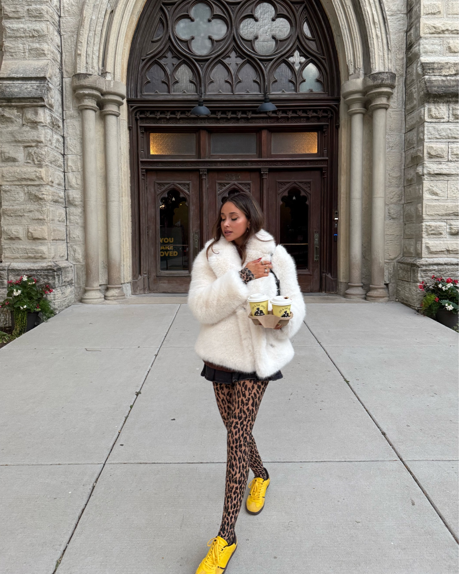 oversized faux fur winter coat, wolford leopard tights, yellow sneakers

winter whites, winter street style 

#LTKStyleTip #LTKFindsUnder100 #LTKSeasonal