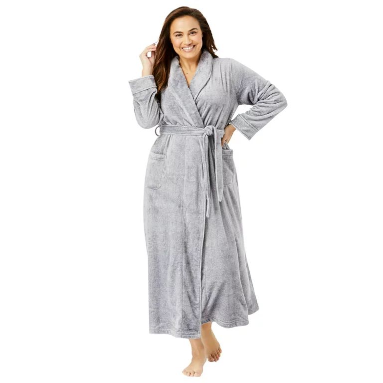 Dreams & Co. Women's Plus Size Microfleece Wrap Robe  - 14/16, Heather Grey Gray | Walmart (US)