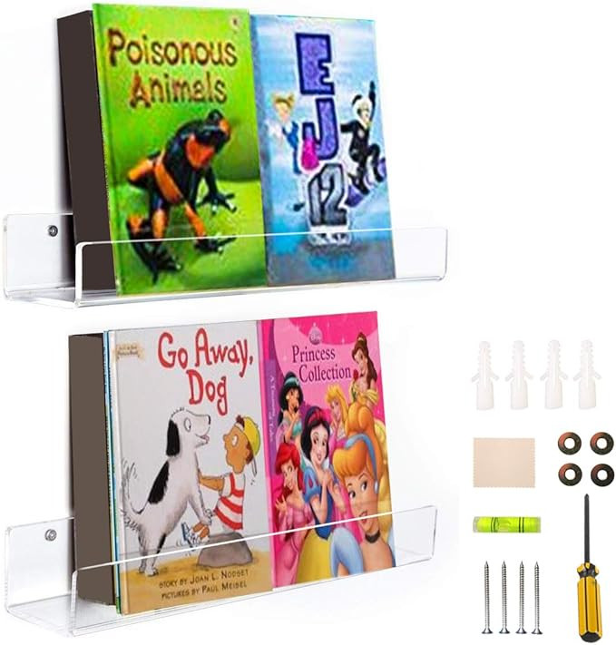 WINKINE Heavy Duty Clear Floating Bookshelf 17 inch, 2 Pack Crystal Acrylic Bathroom Shelves, Sho... | Amazon (US)