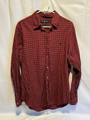 Ralph Lauren Button Up Shirt Classic Fit Mens Large Long Sleeve Red Plaid Cotton | eBay US