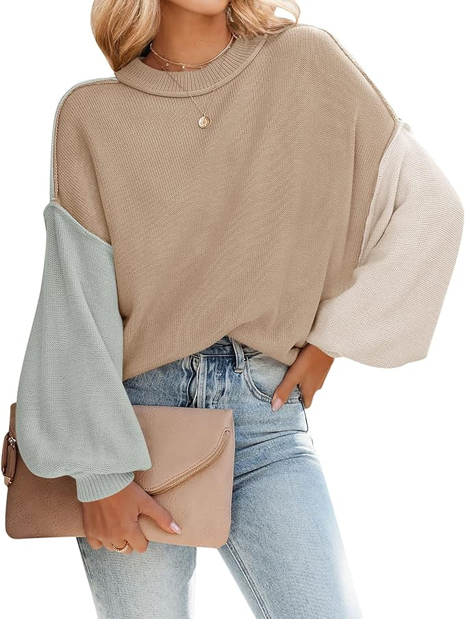 ZESICA Women's Fall Casual Long Sleeve Crew Neck Side Slit Oversized Ribbed Knit Pullover Sweater... | Amazon (US)