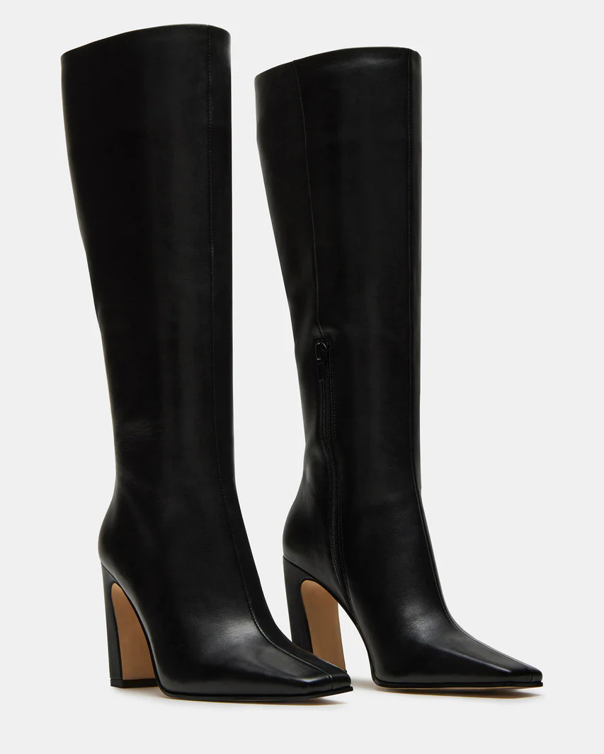 LIZETTE Black Leather Knee-High Boot | Women's Boots | Steve Madden (US)