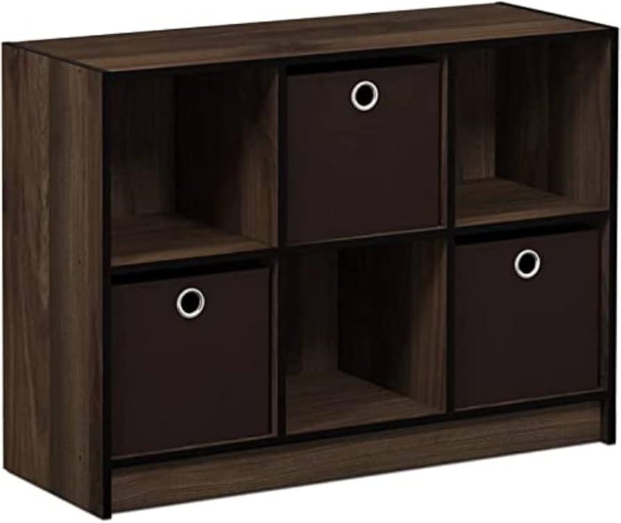 Furinno Basic 3x2 Cube Storage Bookcase Organizer with Bins, Columbia Walnut/Dark Brown | Amazon (US)