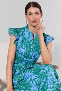 Sadie Blue Printed Maxi Dress | Avara