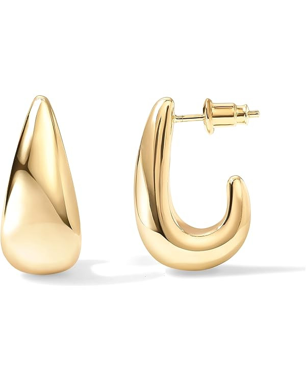 PAVOI 14K Gold Plated Sterling Silver Post Statement Huggie Earrings | Gold Dome Hoop Earrings fo... | Amazon (US)