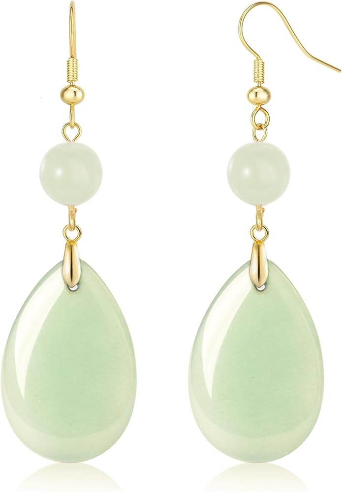 18K Gold Plated Natural Stone Earrings for Women, Circle Disc Dangle Drop Earrings, Lightweight E... | Amazon (US)