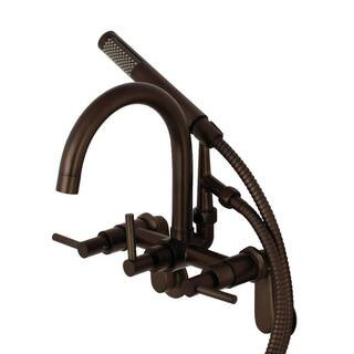 Kingston Brass Modern Adjustable 3-Handle Wall-Mount Claw Foot Tub Faucet with Handshower in Oil ... | The Home Depot