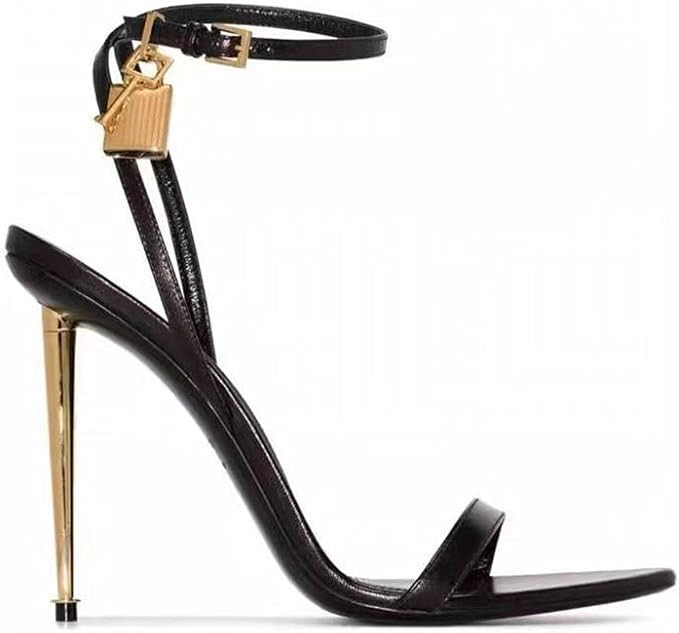 Fashion Pointed Toe Strap Stiletto High Heels Open Toe Large Size Women's Metal Lock Summer Sanda... | Amazon (US)