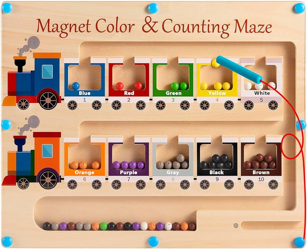 Magnetic Color and Number Maze Board Wooden Montessori Fine Motor Skills Toys for 2 3 Year Old Presc | Amazon (US)