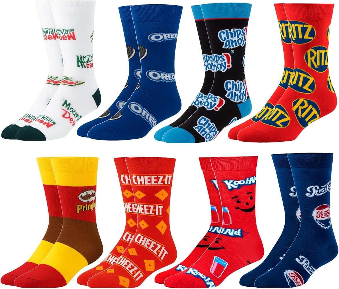 Crazy Socks–Snack Food Value Bundle – 8-Pack Novelty Crew Socks Gift Set Large Sizes for Men ... | Amazon (US)