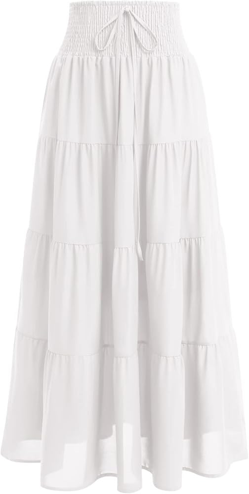 IWEMEK Women Boho Elastic Waist A Line Ruffle Beach Convertible Maxi Skirt Dress Tired Pleated Dr... | Amazon (CA)