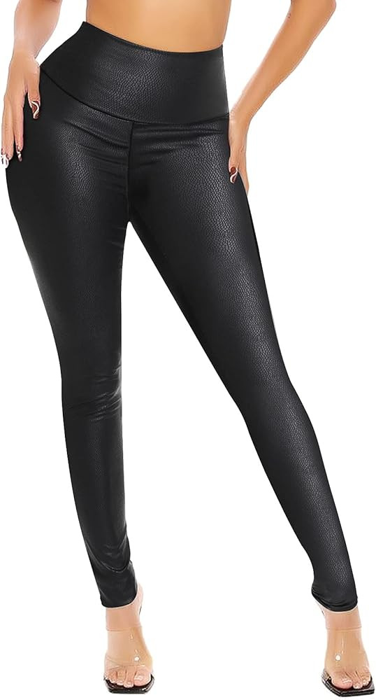 CROSS1946 Womens High Waist Faux Leather Leggings Skinny PU Elastic Shaping Hip Butt Lift Bodycon... | Amazon (US)