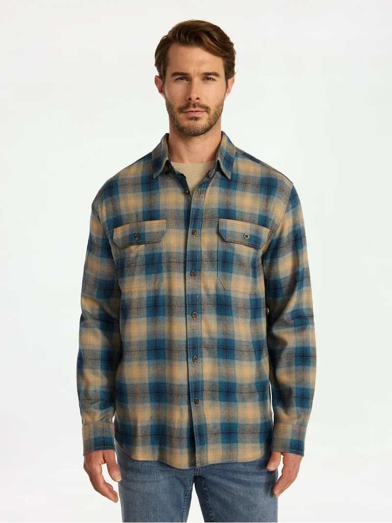George Men's Double Pocket Flannel Shirt, Sizes XS-3XLT | Walmart (US)