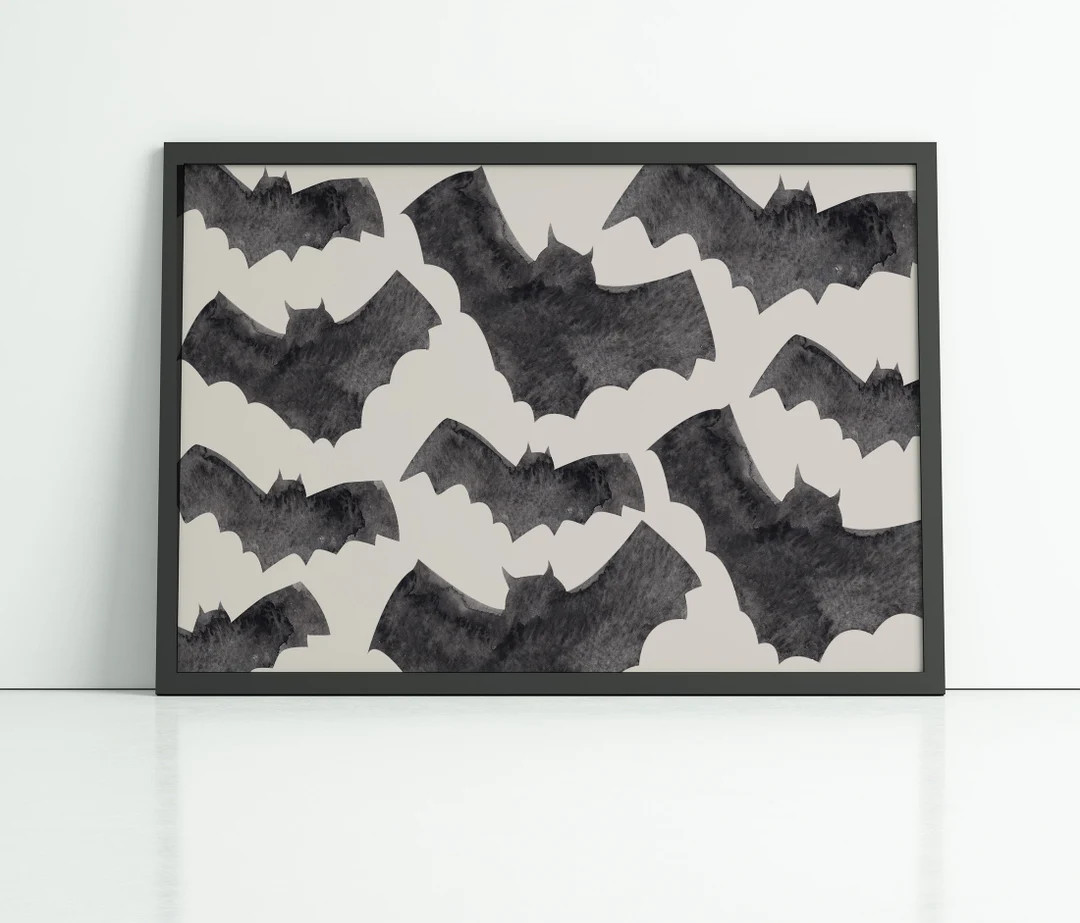 Halloween Art, Black Bats, Watercolor Bats, Printable Wall Art, Digital Download, Instant Downloa... | Etsy (US)