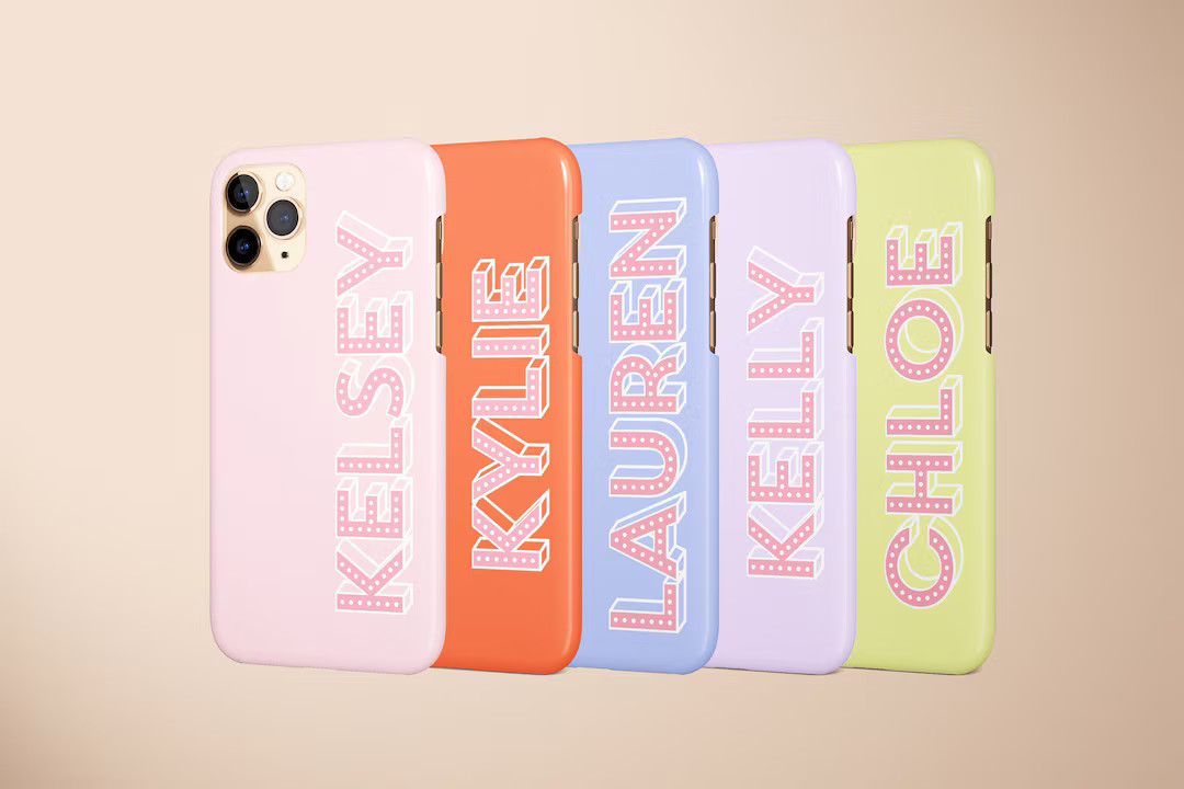 Personalized Phone Case, Custom Drop Shadow Name Case, Solid Color Pastel Pink Monogram iPhone Ca... | Etsy (US)