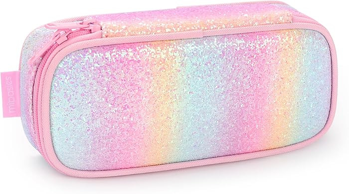 mibasies Girls Pencil Case for Kids, Multi-Slot Pencil Pouch, Pink Blue Rainbow | Amazon (US)