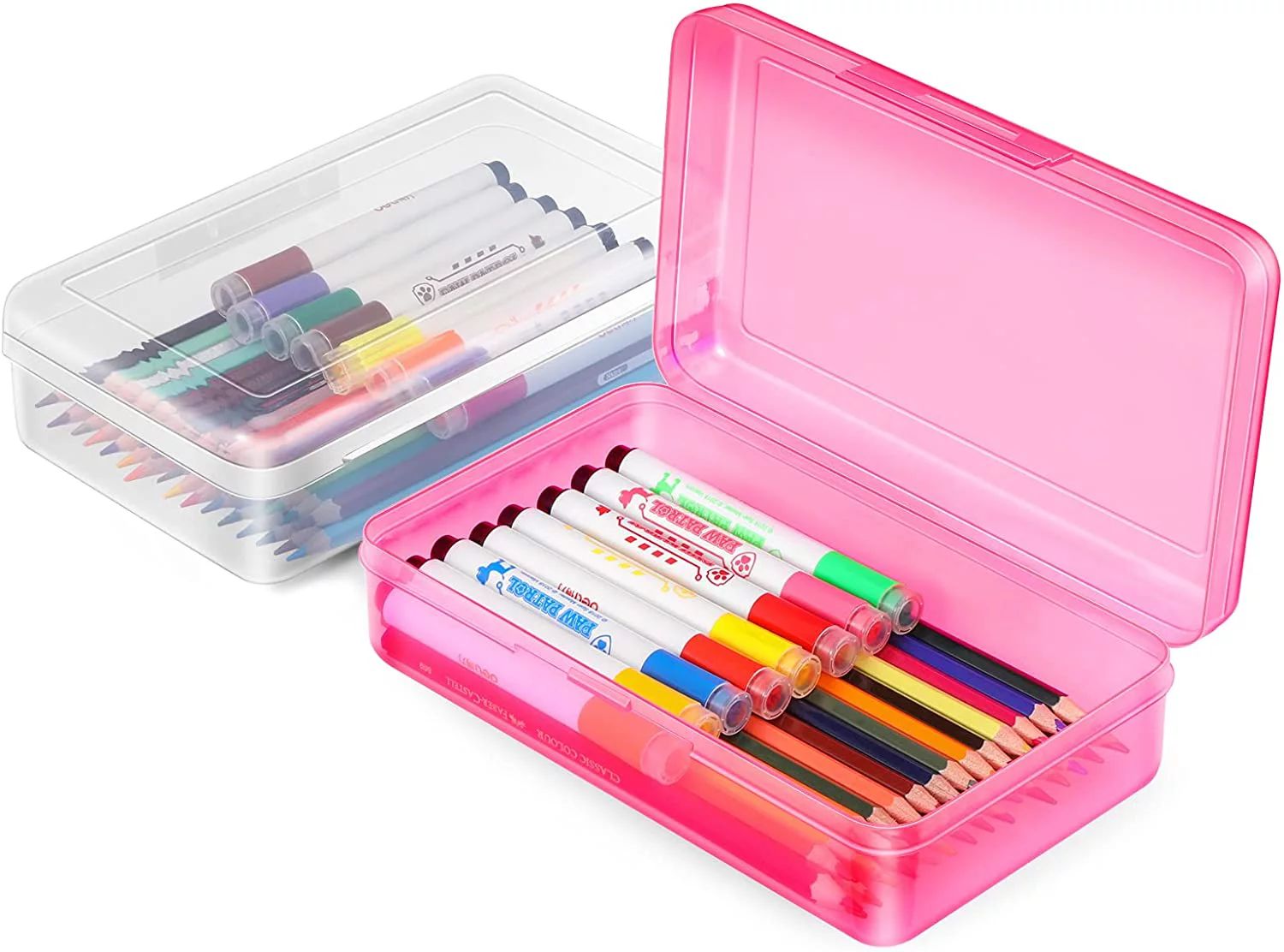 2 Pack Pencil Box, Plastic Pencil Case for Kids , Transparency Pencil Holder Organizer for School... | Walmart (US)