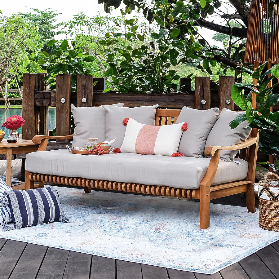 Cambridge Casual Mosko Outdoor Daybed with Beige Cushions and Teak Frame | Lowe's