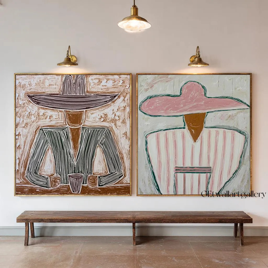 Set of 2 western cowboy oil painting set of 2 abstract man and woman wall art modern abstract art couple portrait art painting original art | Etsy (Global)