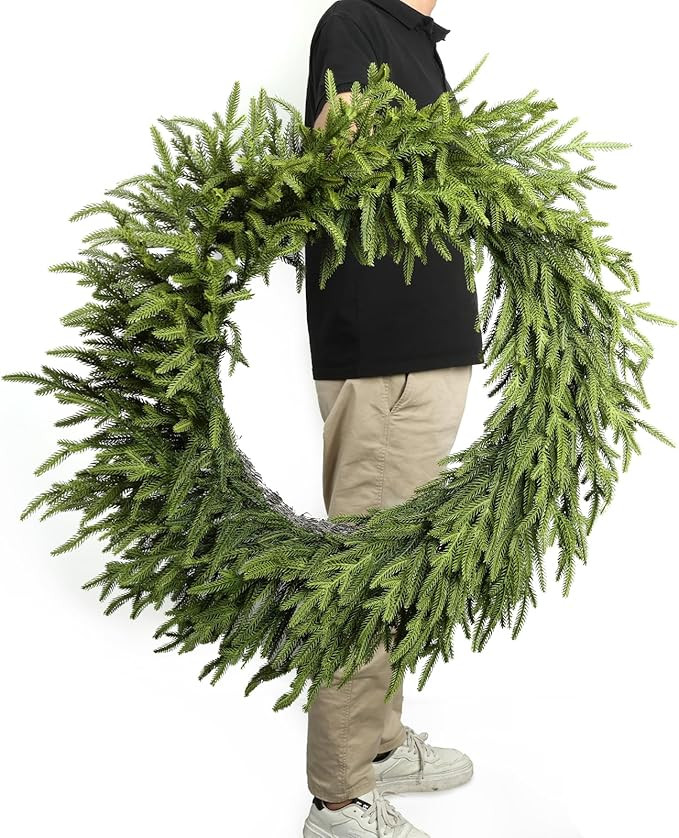 30 Inch Large Realistic Christmas Wreath,Thick and Lush,Soft Bendable Faux Cedar Wreath, Large Ch... | Amazon (US)