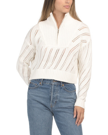 Quarter Zip Cropped Sweater for Women | Cotton | Marshalls