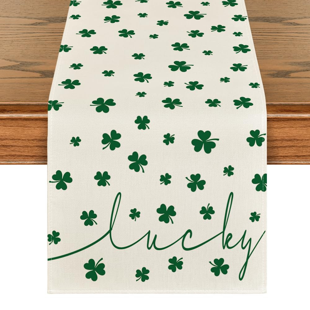 Artoid Mode Beige Lucky Shamrock St. Patrick's Day Table Runner, Seasonal Spring Holiday Kitchen ... | Amazon (US)