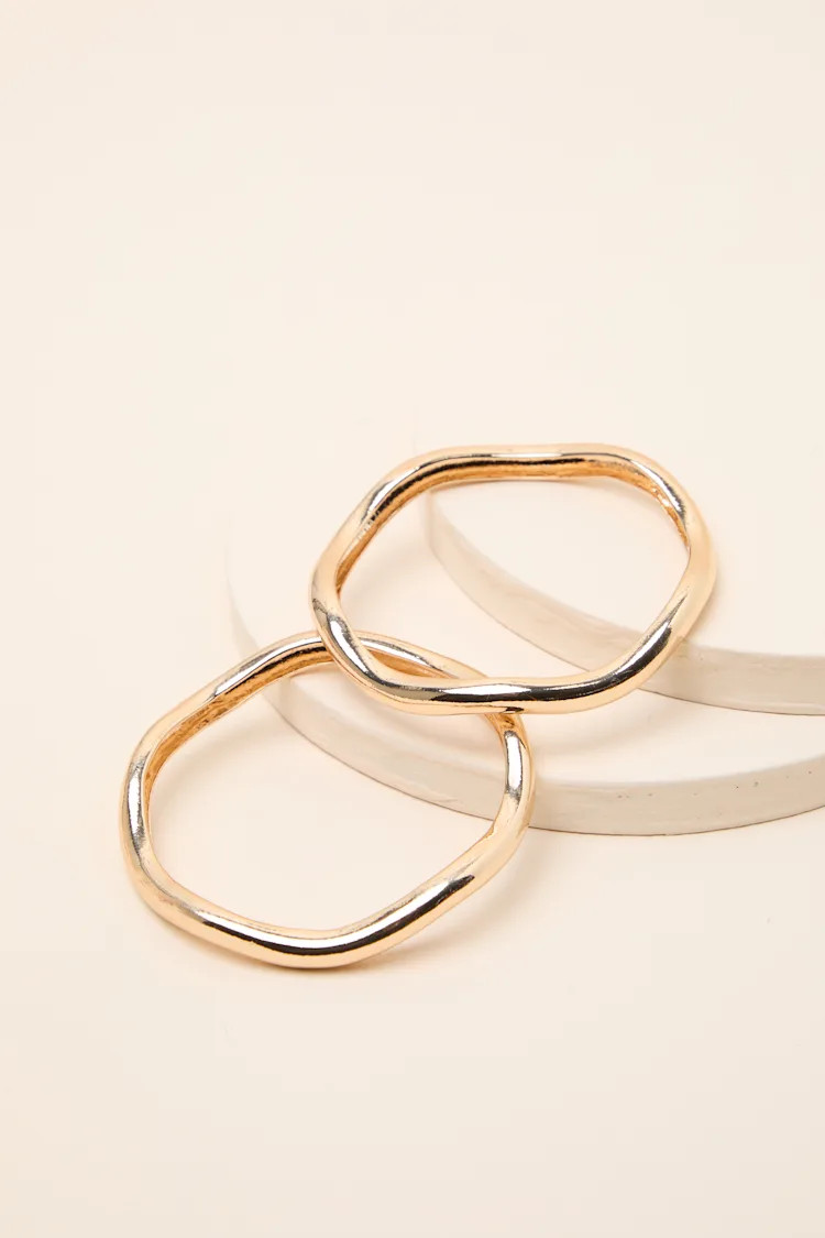 Marla 14KT Gold Wavy Two-Piece Bangle Bracelet Set | Lulus