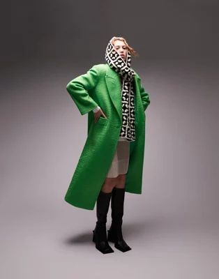 Topshop extreme shoulder brushed overcoat in green | ASOS | ASOS (Global)